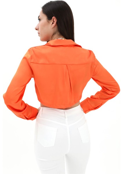 Beli Lastikli Saten Gömlek - Turuncu fırsatları