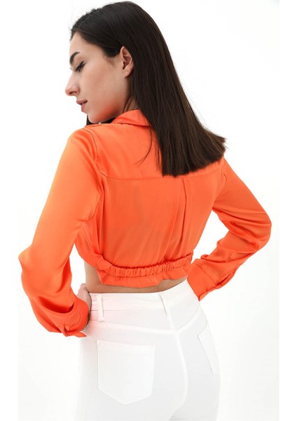 Beli Lastikli Saten Gömlek - Turuncu indirimleri