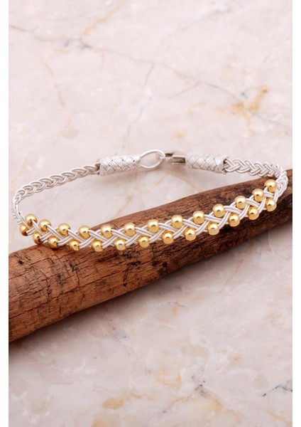 Kazaziye İşlemeli Elişi Altın Kaplama Toplu Gümüş Bileklik 4280