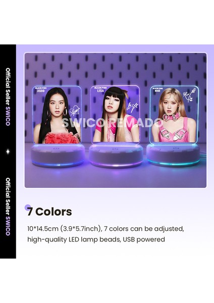 Kpop Black Pınk Rose LED Akrilik Gece Lambası (Yurt Dışından) modelleri