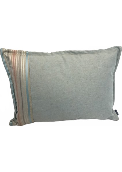 Ipek Saten Çizgili Açık Mavi Keten Kırlent Kılıfı 35x501 Cm
