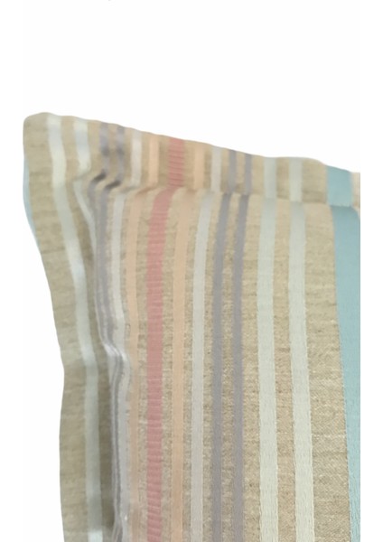 Ipek Saten Çizgili Açık Mavi Keten Kırlent Kılıfı 35x501 Cm