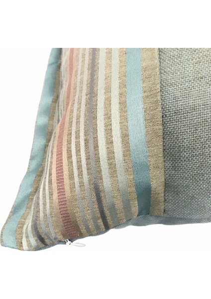 Ipek Saten Çizgili Açık Mavi Keten Kırlent Kılıfı 35x501 Cm