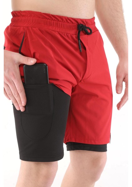 Ghassy Co Erkek Running Hızlı Kuruma Micropolyester Arka Fermuar Cepli ve Havlu Halkalı Antrenman Futbol Fitness Kısa Taytlı Şort