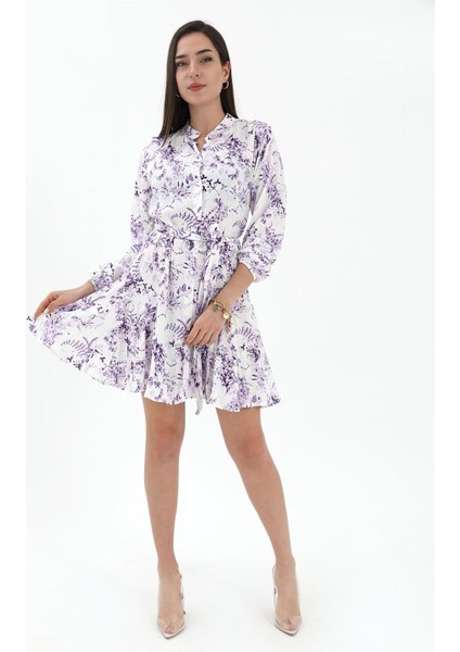 Eteği Volanlı Viskon Elbise - Lila fiyatları