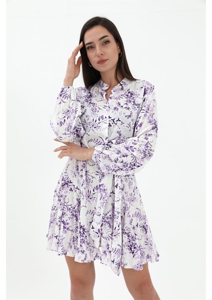 Eteği Volanlı Viskon Elbise - Lila modelleri