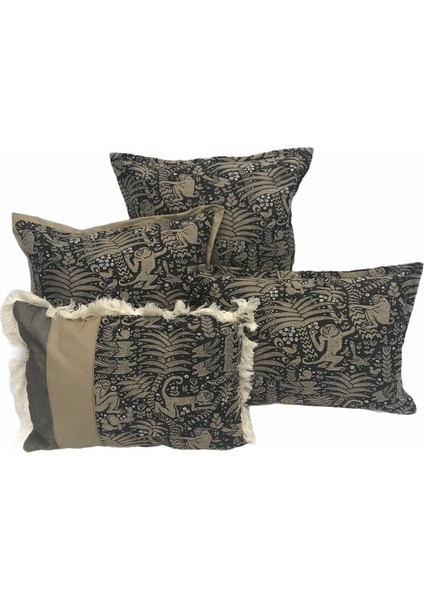 Palmiye Maymunu Kırlent Kılıf Takımı 50x50 Cm - 50x50 Cm - 35x50 Cm - 35x50 Cm