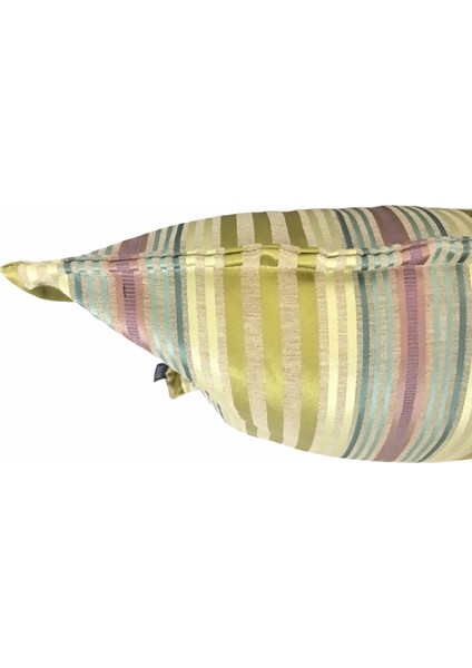 Ipek Saten Çizgili Yeşil Pembe Kırlent Kılıfı 35x501 Cm
