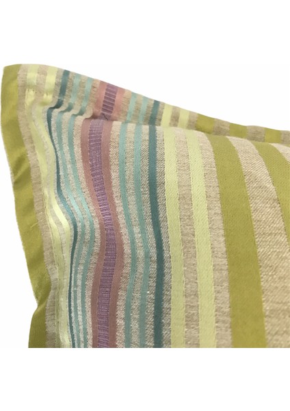 Ipek Saten Çizgili Yeşil Pembe Kırlent Kılıfı 35x501 Cm