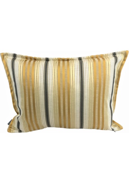 Ipek Saten Çizgili Gold Siyah Kırlent Kılıfı 35x501 Cm