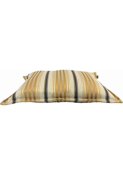 Ipek Saten Çizgili Gold Siyah Kırlent Kılıfı 35x501 Cm