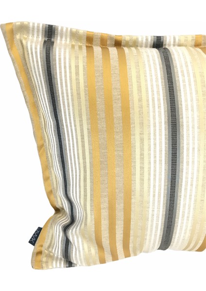 Ipek Saten Çizgili Gold Siyah Kırlent Kılıfı 35x501 Cm