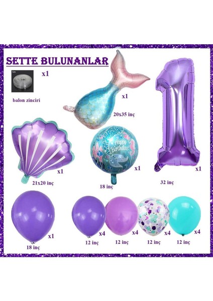 1 Yaş Deniz Kızı Temalı Doğum Günü Parti Kutlama Seti Konsept 1