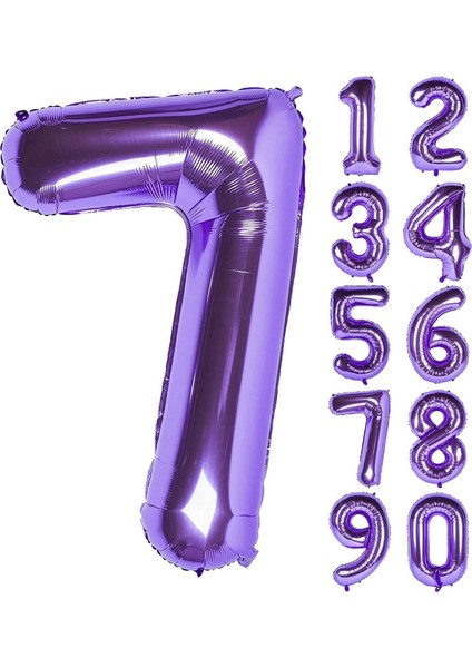 7 Yedi Rakam Mor Folyo Balon 32"-34" Inc 80 cm