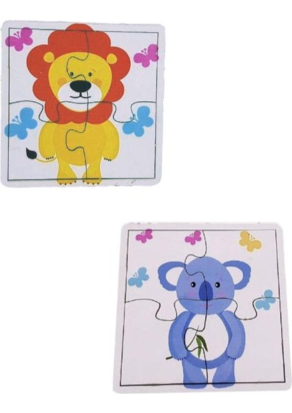 Woodylife Ilk Puzzlem Bebek Zebra Tırtıl Koala ve Aslan 4 Lü 4 Parça Puzzle Yapboz Eğitici Çocuk Oyuncak