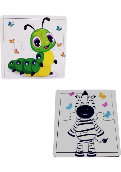 Woodylife Ilk Puzzlem Bebek Zebra Tırtıl Koala ve Aslan 4 Lü 4 Parça Puzzle Yapboz Eğitici Çocuk Oyuncak