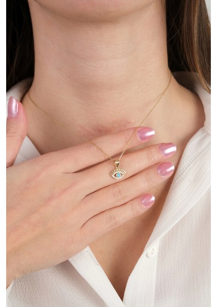 Güzide 14 Ayar Altın Mavi Taşlı Kirpik Kolye modelleri