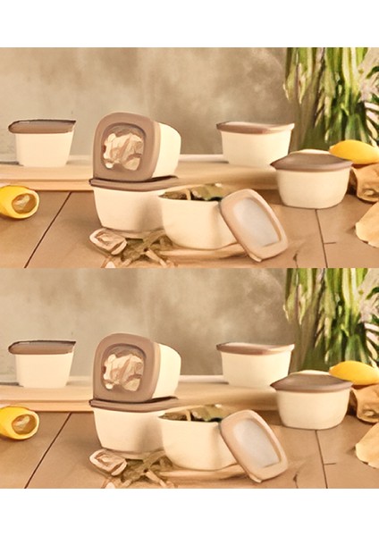 Etiketli Kumsal Kare Saklama Kabı,bej 12X550 ml
