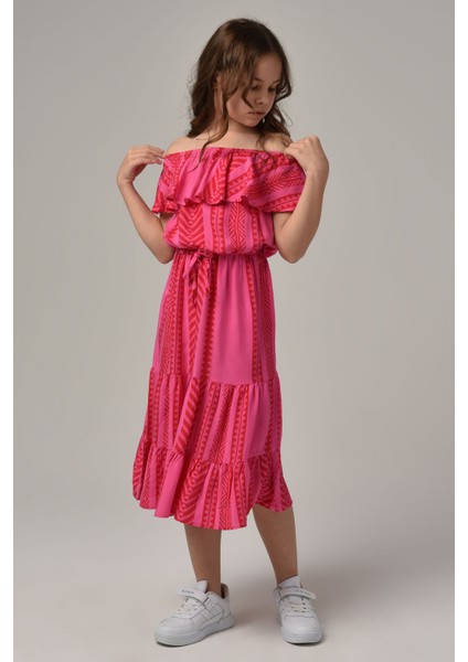8-14 Yaş Touch Kız Çocuk Dokuma Elbise -Fuşya fiyatları