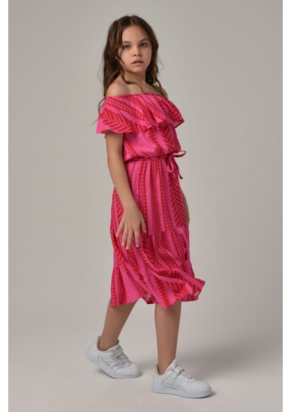 8-14 Yaş Touch Kız Çocuk Dokuma Elbise -Fuşya modelleri