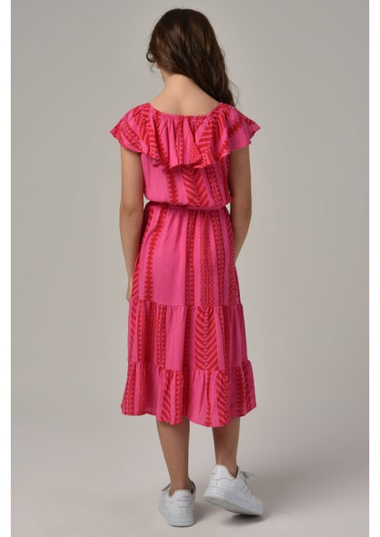 8-14 Yaş Touch Kız Çocuk Dokuma Elbise -Fuşya fırsatları