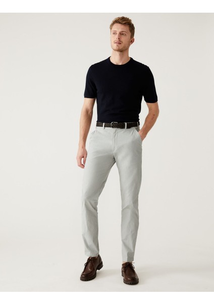 Slim Fit Dokulu Chino Pantolon