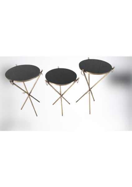Brc Küpe Zigon Model Sehpa Metal Bakır Eskitme Gold Renk Ayak Kırılmaz Cam Tabla El Yapımı