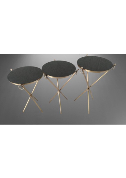 Brc Küpe Zigon Model Sehpa Metal Bakır Eskitme Gold Renk Ayak Kırılmaz Cam Tabla El Yapımı