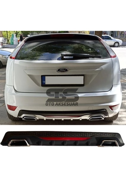 Ford Focus 2 Hb Difüzör Arka Tampon Eki 2 Egzoz Çıkışlı Siyah Reflektörlü