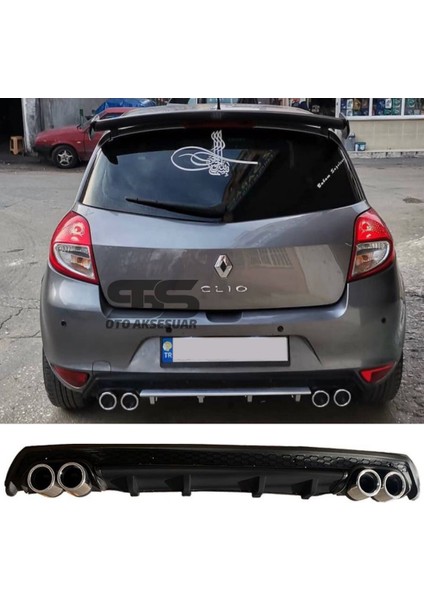 Renault Clio 3 Difüzör Arka Tampon Eki 4 Egzoz Çıkışlı Siyah Lüx Tip