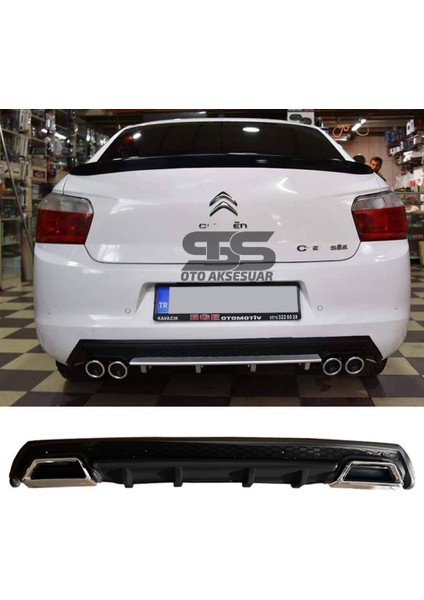 Citroen C-Elysee Difüzör Arka Tampon Eki 2 Egzoz Çıkışlı Siyah Lüx Tip