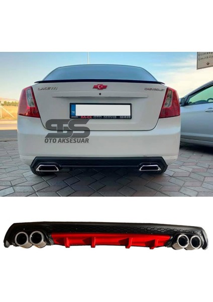 Chevrolet Lacetti Difüzör Arka Tampon Eki 4 Egzoz Çıkışlı Kırmızı Lüx Tip