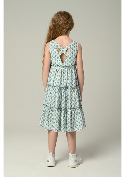 3-8 Yaş New Arina Girls Kız Çocuk Askılı Desenli Elbise -Mint modelleri