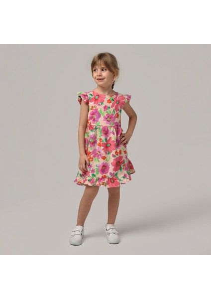 3-8 Yaş Flower Meram Kız Çocuk Çiçekli Dokuma Elbise -Fuşya modelleri