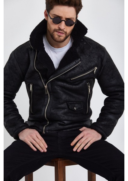 Siyah Napa Deri Mont Erkekler İçin Su Geçirmez ve Rüzgar Geçirmez Kış Modası