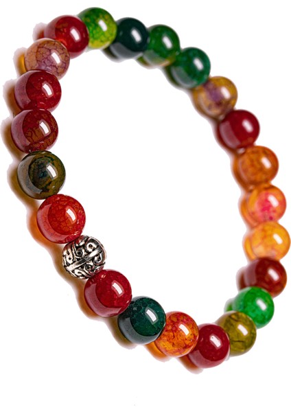 Sertifikalı Multicolor Renkli Akik Taşı Bileklik - Gümüş Aparatlı fiyatları