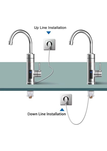 Çelik Lüks Elektrikli Ani Su Isıtıcı Termal Şofben Musluk + Çelik Siprel Başlık Hediyeli.