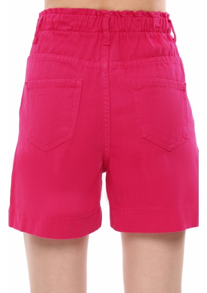 Kadın Beli Lastikli Fuşy Renk Kot Şort fiyatları