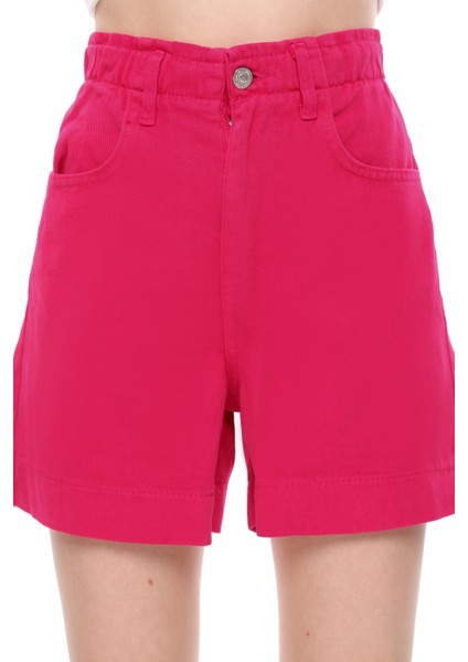 Kadın Beli Lastikli Fuşy Renk Kot Şort indirimleri