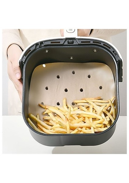 100 Adet Tek Kullanımlık Hava Yağ Geçirmez Yapışmaz Air Fryer ve Fritöz Pişirme Kağıdı -Delikli Kare Model