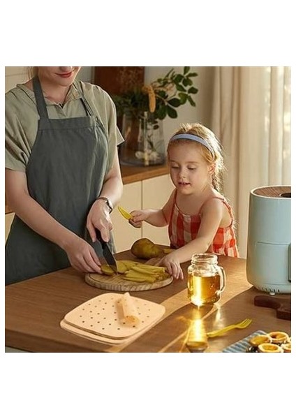 100 Adet Tek Kullanımlık Hava Yağ Geçirmez Yapışmaz Air Fryer ve Fritöz Pişirme Kağıdı -Delikli Kare Model