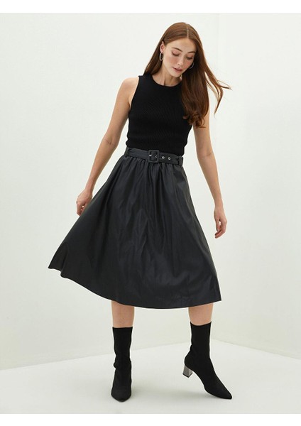 A Kesim Deri Görünümlü Kumaş Bayan Etek Bel Kemerli fiyatları