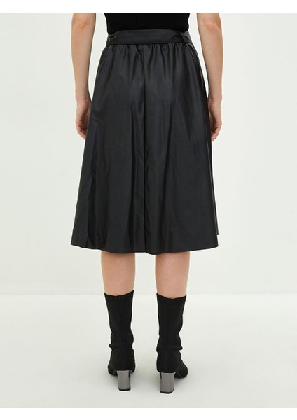 A Kesim Deri Görünümlü Kumaş Bayan Etek Bel Kemerli indirimleri