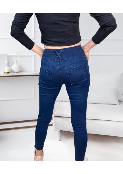 Yüksek Bel Likralı Jean Pantolon 90 cm