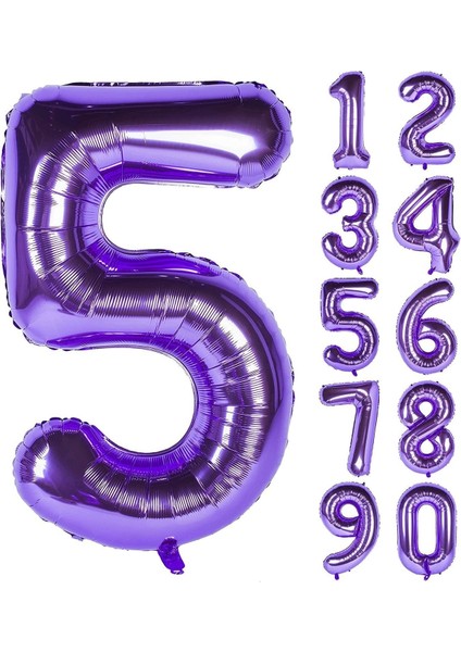 5 Beş Rakam Mor Folyo Balon 32"-34" Inc 80 cm