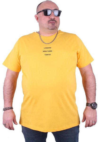 Büyük Beden Sıfır Yaka Tişört Limited Edition 23111 Sarı