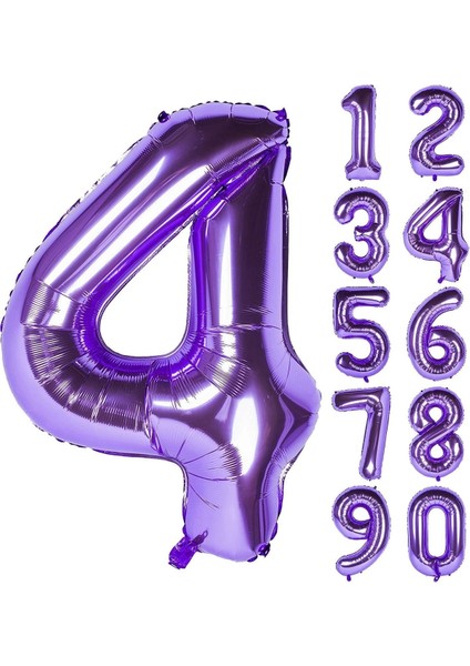4 Dört Rakam Mor Folyo Balon 32"-34" Inc 80 cm