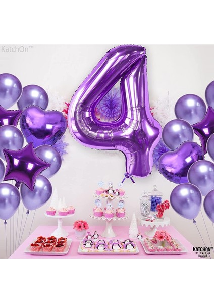 4 Dört Rakam Mor Folyo Balon 32"-34" Inc 80 cm fırsatları