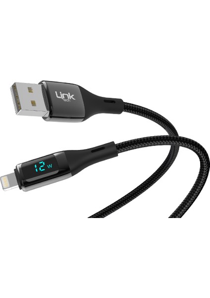 Linktech K682 Dijital Göstergeli USB - Iph Lightning 12W 2.4A Data ve Şarj Kablosu