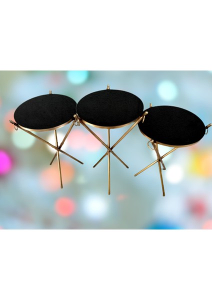 Brc Küpe Zigon Model Sehpa Metal Bakır Eskitme Gold Renk Ayak Kırılmaz Cam Tabla El Yapımı